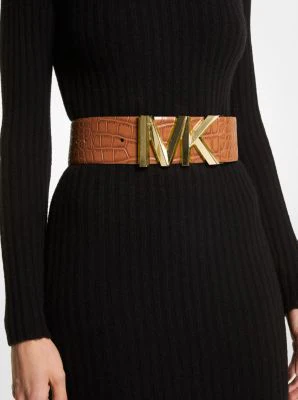Logo Crocodile-Embossed Leather Waist Belt - Image 3