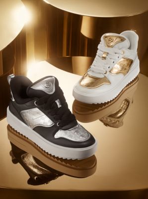 Rumi Leather and Logo-Embossed Metallic Platform Sneakers - Image 6